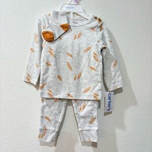 NWT Carter's 4-Piece Baby Set | 9M | Feather Print Shirt Pants Hat Socks